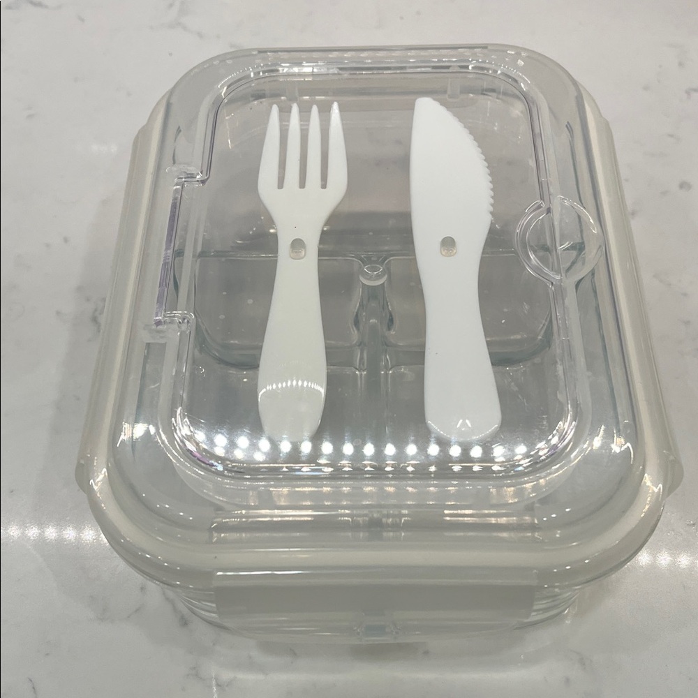 Clear Glass Food Storage Container with Utensils